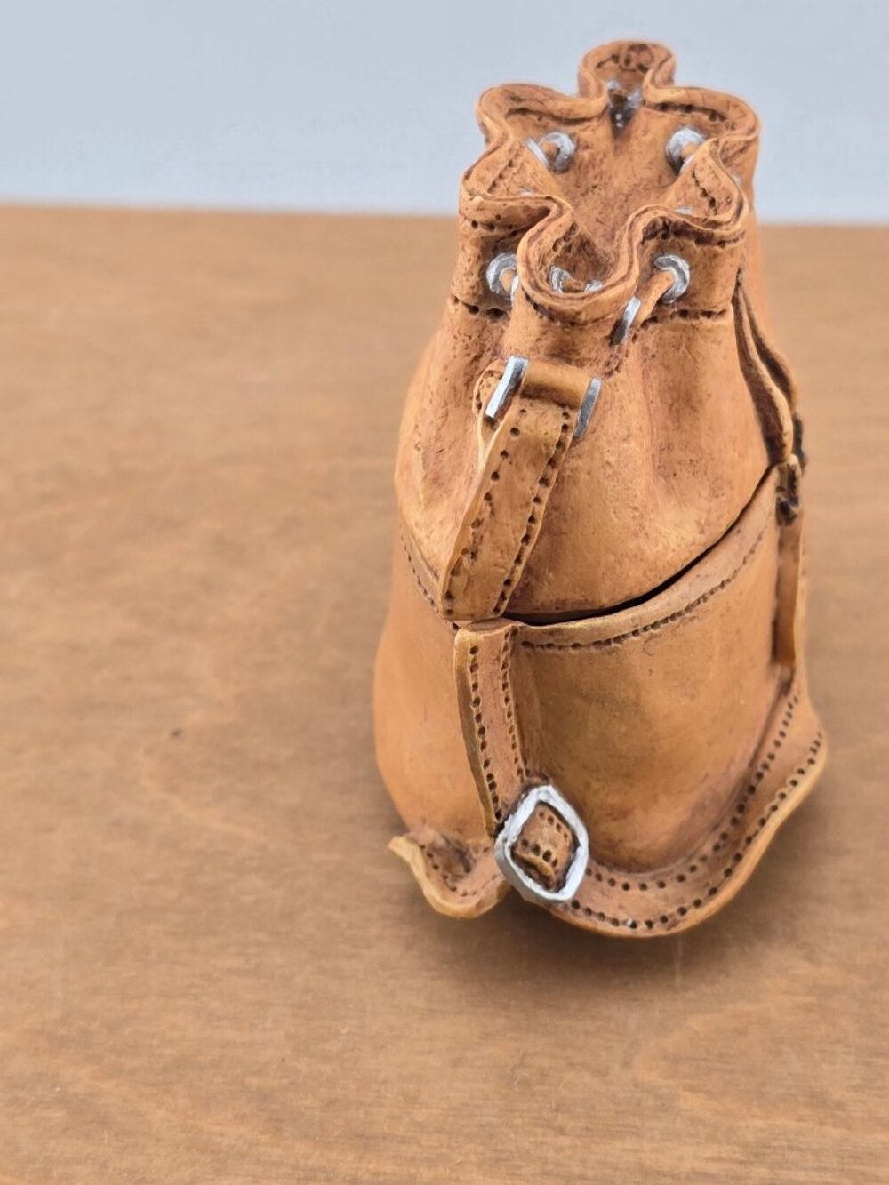 Vintage Raine Miniature Leather Bag Sculpture With Drawstring & Buckle Accents - Picture 6 of 12